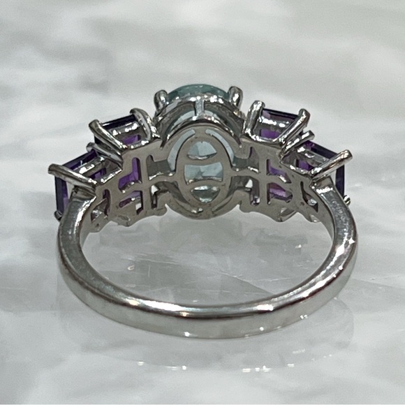 Teal Fluorite African Amethyst Sterling Silver Ring Sz 7 - Picture 10 of 11